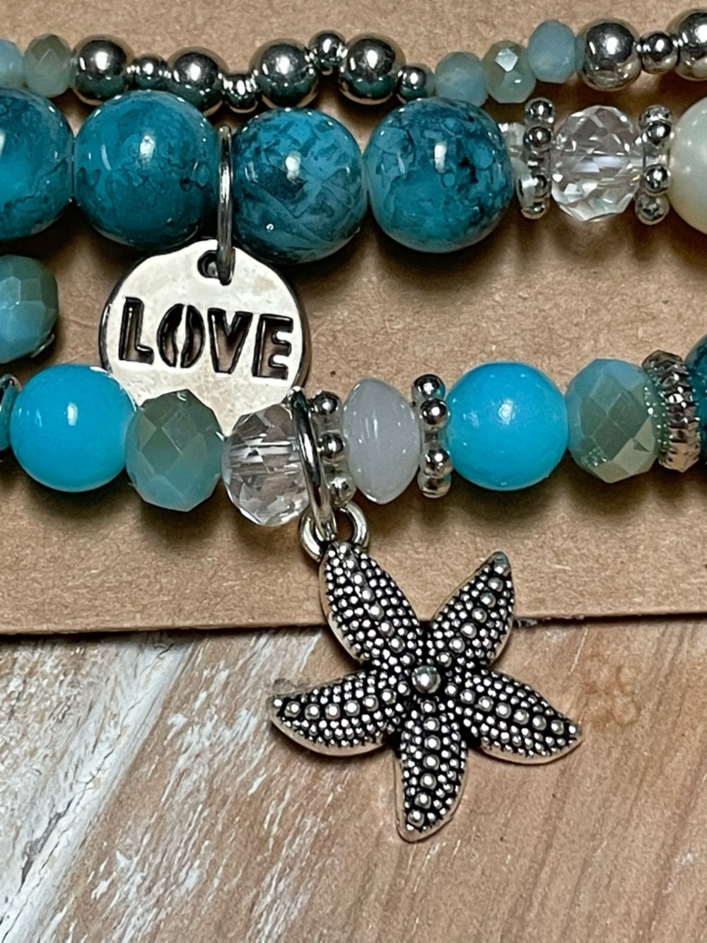 Fashion Jewelry Turquoise and Silver Multi-Strand Charm Bracelet Set - Picture 2 of 5